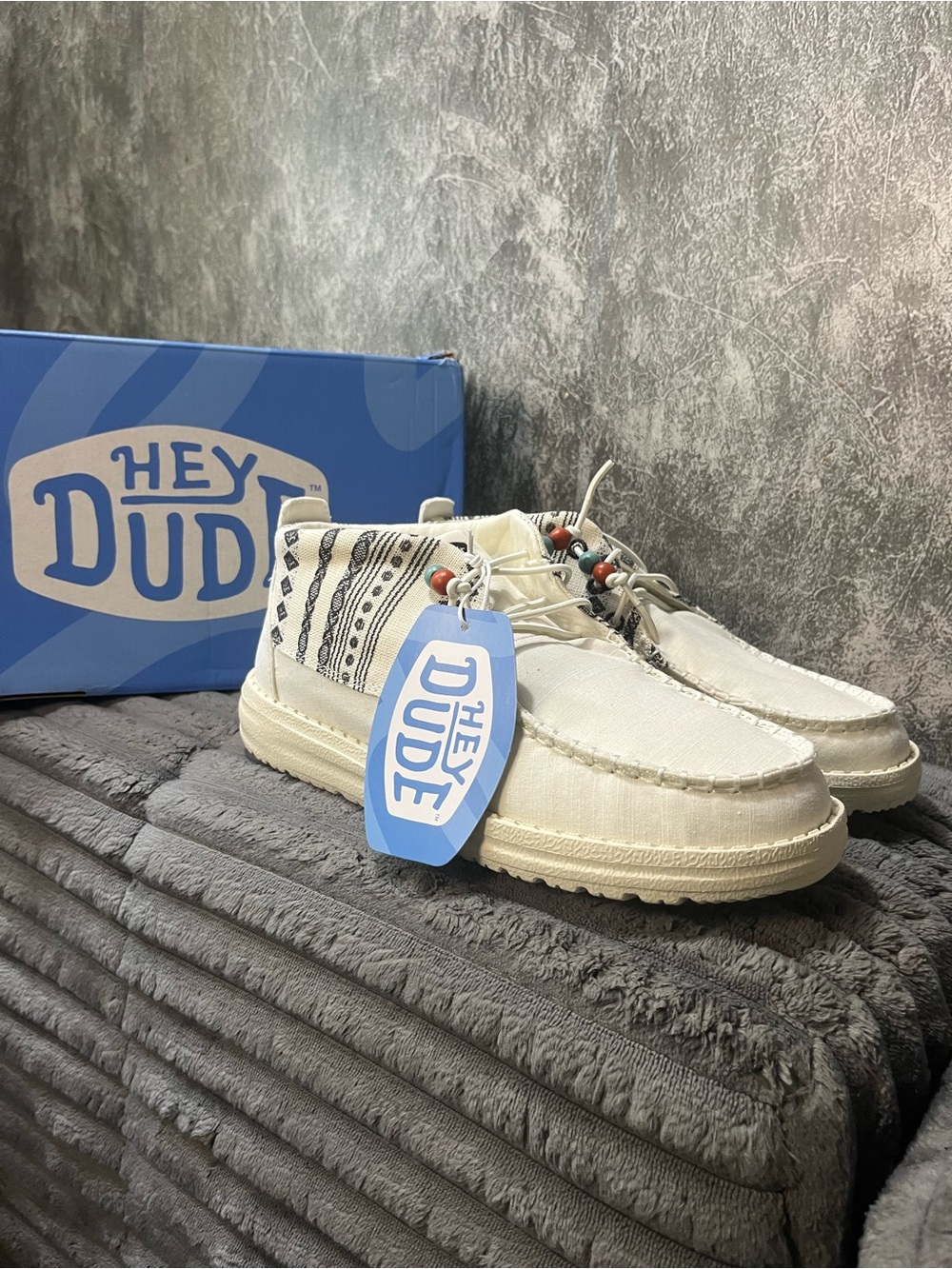 Hey Dude Off-White Wendy boho with Black Patterned Trim